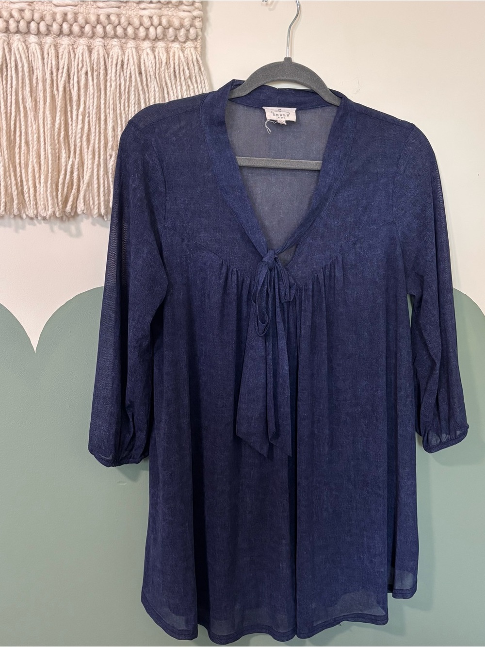 Lightweight Navy Tie-Front V-Neck Blouse
